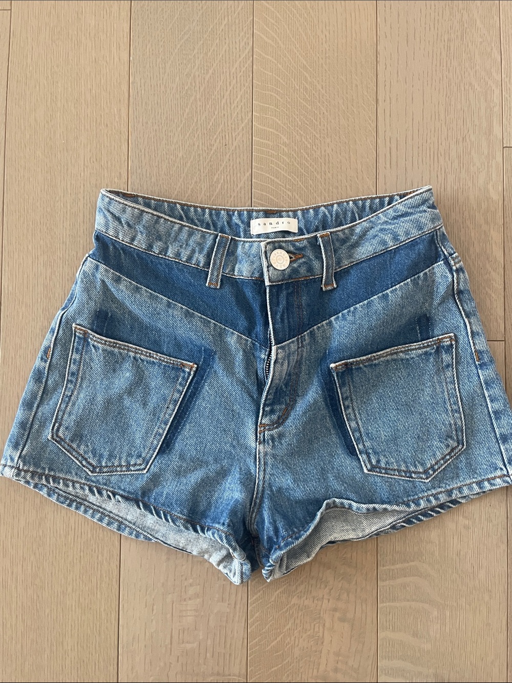 Sandro Two-Tone Blue Denim Jean Shorts